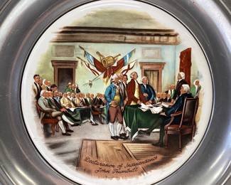 THE GREAT AMERICAN REVOLUTION 1776 COMMEMORATIVE PLATES PEWTER WITH PORCELAIN INLAY.