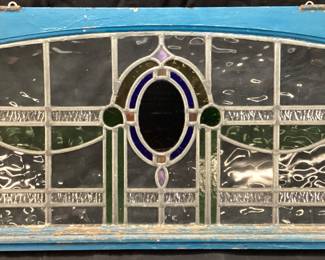 RECLAIMED SLAG STAINED GLASS PANEL REPURPOSED STAINED GLASS WINDOW PANEL HANGING ART. 42.5" LENGTH, 21.5â€ HIGH