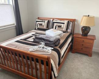 Wooden Sleigh Bed And Nightstand