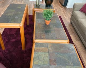 Four MidCentury Modern Slate Top Tables And Rug