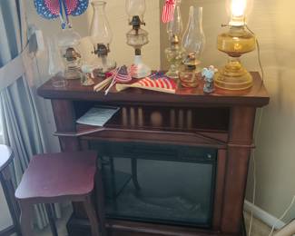 Electric fireplace, oil lamps