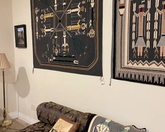 Navaho weavings, but notice the seating - set of 4 lounge chairs