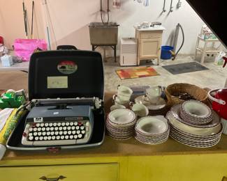 Vintage typewriter, beautiful set of vintage China