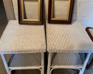 wicker tables; walnut frames