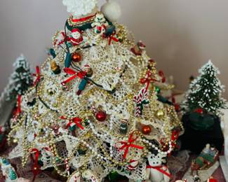 Crocheted lace Christmas assemblage 