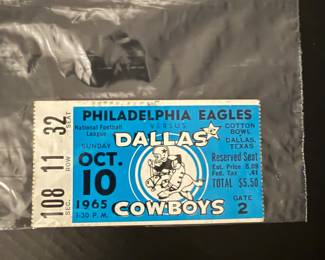 Vintage 1965 Dallas Cowboys Ticket