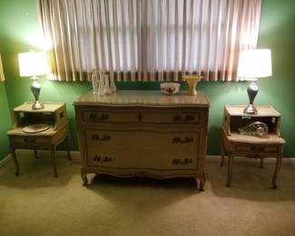French Provincial long dresser & end tables/nightstands