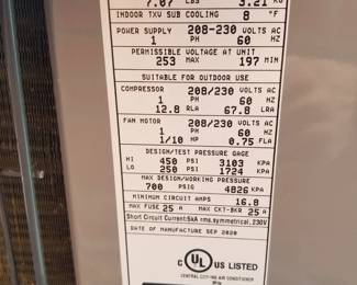 HVAC r-410A mfg. 9/2020