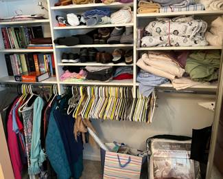 HANGERS, LINENS SOME CLOTHES & SOME BOOKS
