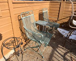 METAL CHAIRS W/ SIDE TABLE