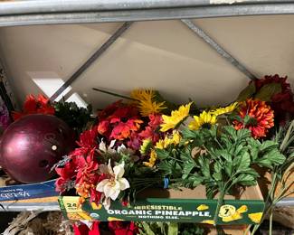 PLASTIC FLOWERS & BOWLING BALL