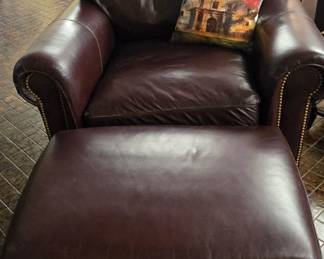 Brown Leather Side Chair with Ottoman 
