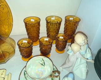 INDIANAN GLASS "WHITEHALL CUBIST" AMBER TUMBLERS