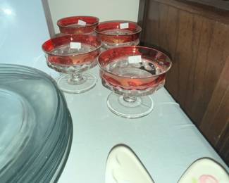 VINTAGE INDIANA GLASS "CROWN RUBY-FLASHED" SHERB ET DISHES