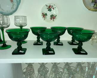 SCARCE IMPERIAL "CHROMA GREEN" TALL SHERBET DISHES