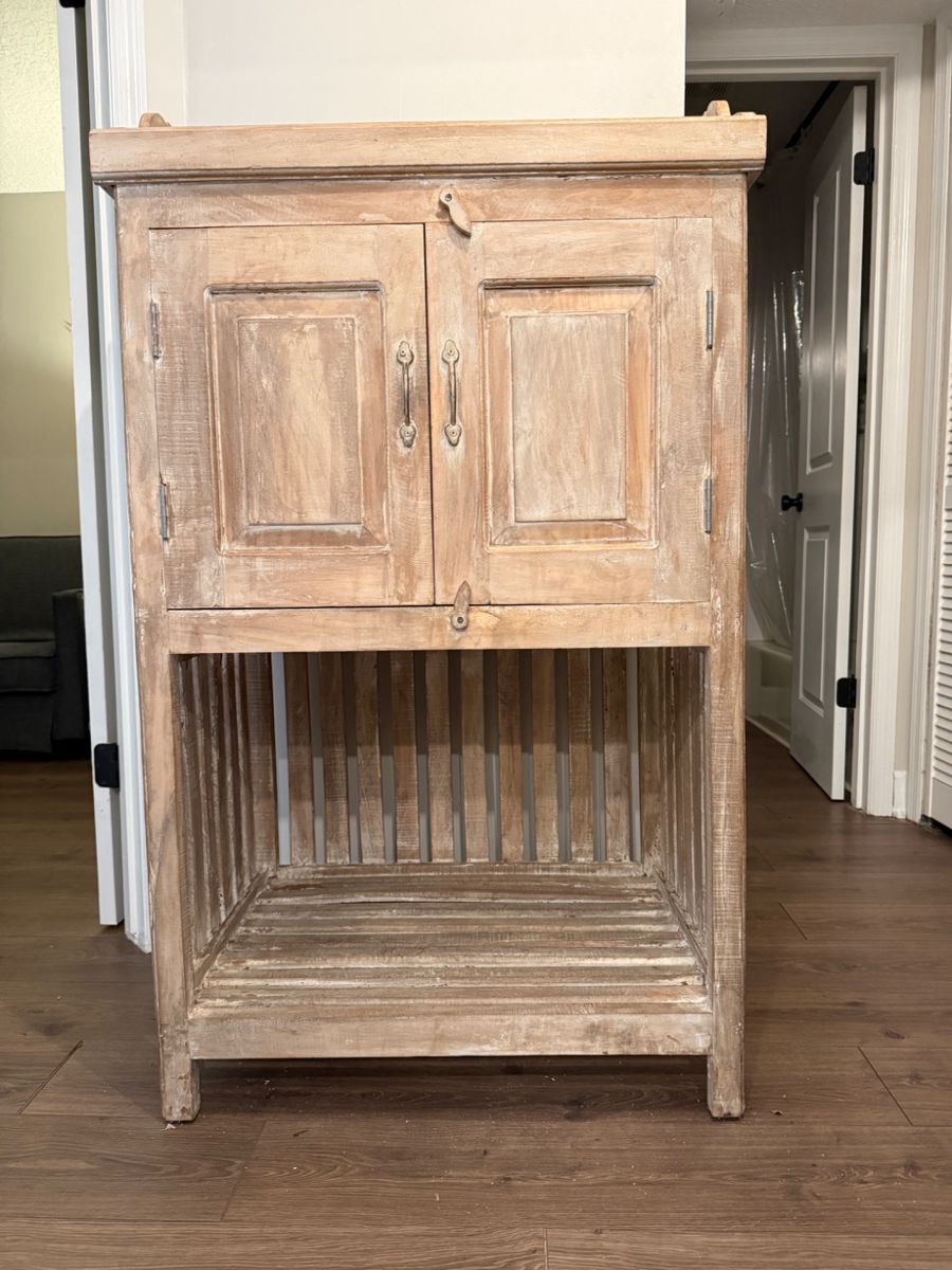 Distressed look storage cabinet