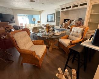 Braxton Culler two rattan wing back chairs 