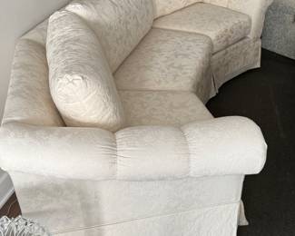 Vintage ivory floral upholstered curved sofa 