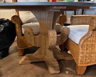 Zinc-top round table with wooden base