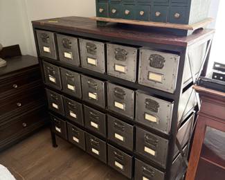 20 drawer industrial cabinet and antique apothecary cabinet 