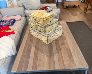 Coffee table. Wood top with iron base