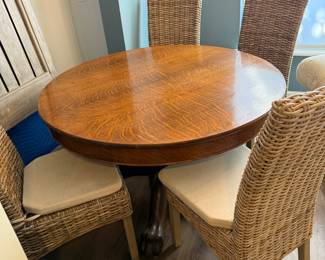 Antique solid wood round dining table - claw foot