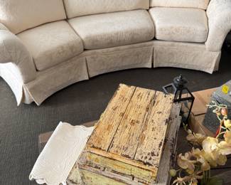 Vintage ivory floral upholstered curved sofa