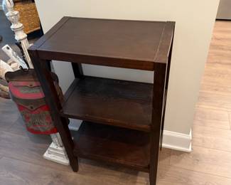 Three tier wooden shelf with walnut finish