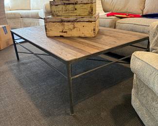 Coffee table - wood top with iron base