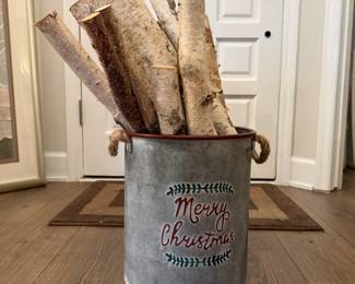 Christmas tin with birch logs