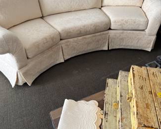 Vintage ivory floral upholstered curved sofa 