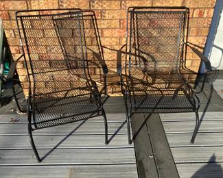 Pair wrought iron chairs with rocking base