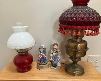 Lamps, Lefton barber figurine, Betsy Ross figurine 