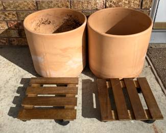 Large garden pots, plant dollies