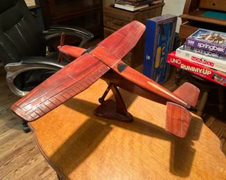 Large solid mahogany display airplane