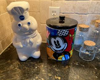 Pillsbury Dough Boy cookie jar, Britto Mickey Mouse canister/cookie jar