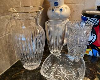 Waterford "Hanover Gold" 11" vase, Galway Irish crystal bowl