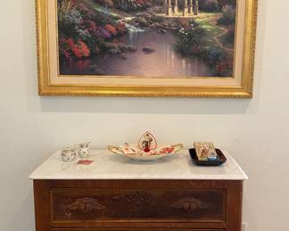 antique German marble top chest, Large LE Kincaid giclee art print with certificate