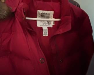 Eddie Bauer Red Goose Down Parka and Brown Leather Jacket