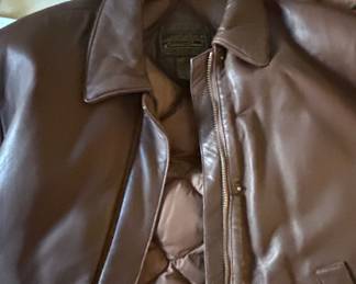Eddie Bauer Red Goose Down Parka and Brown Leather Jacket