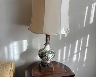 Vintage Hand-Painted Porcelain Table Lamp with Floral Motif