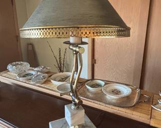 Vintage Marble and Brass Bouillotte Table Lamp