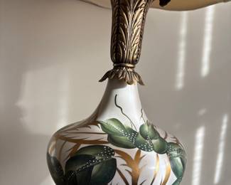 Vintage Hand-Painted Porcelain Table Lamp with Gilded Floral Accents