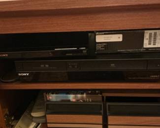 Sony DVP-SR510H DVD Player and VHS Recorder Bundle in Wooden Media Console