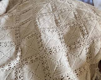 Collection of Vintage Embroidered Linens and Green-Stemmed Glassware