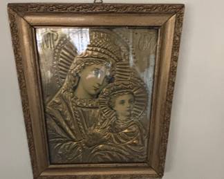 Antique Sterling Silver 925 Gold Plated Theotokos Icon