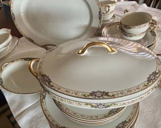 Vintage Noritake China "Poinciana" Pattern Dinnerware Set with Floral Motif and Gold Trim