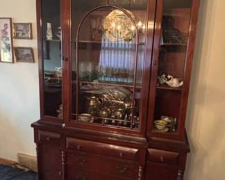 Antique Mahogany Duncan Phyfe Style Breakfront China Cabinet