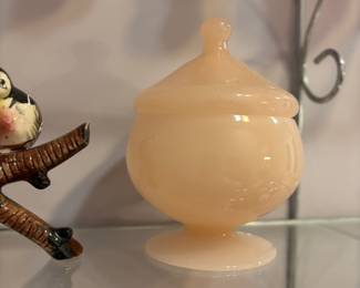 Peach Opalescent Glass Candy Dish with Lid - Empoli