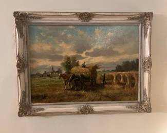 Vintage Oil Painting of a Harvest Scene by L. Schröpler